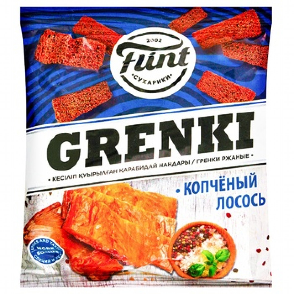 Продуктовый Интернет-магазин MAGNIT.TJ — Сухарики со вкусом копченого  лосося Grenki Flint® 70 г