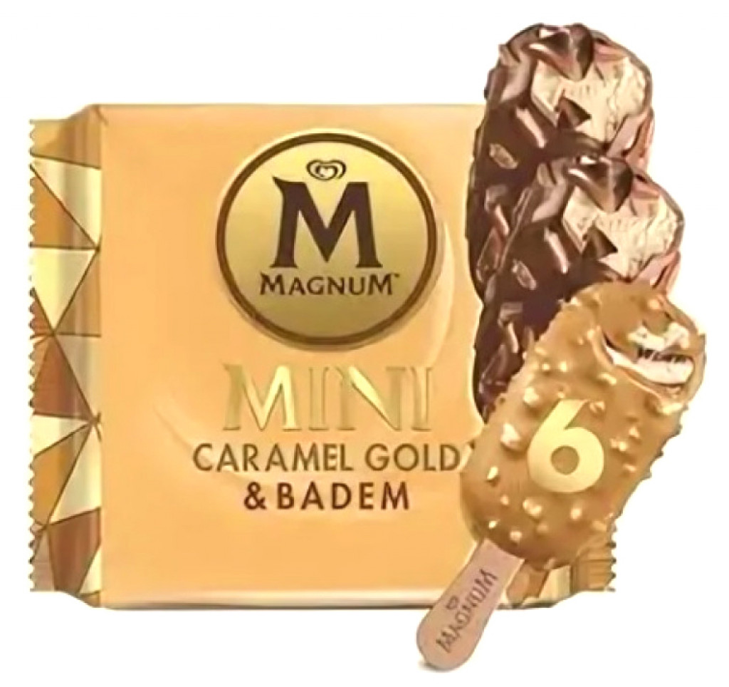 Продуктовый Интернет-магазин MAGNIT.TJ — Мороженое Algida «Magnum» Mini  Caramel Gold & Badem 6 шт х 57.5 мл = 345 мл.